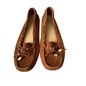 Michael Kors Suede Moccasins Size 9‎ Loafers Gold Hardware Accents Brown
